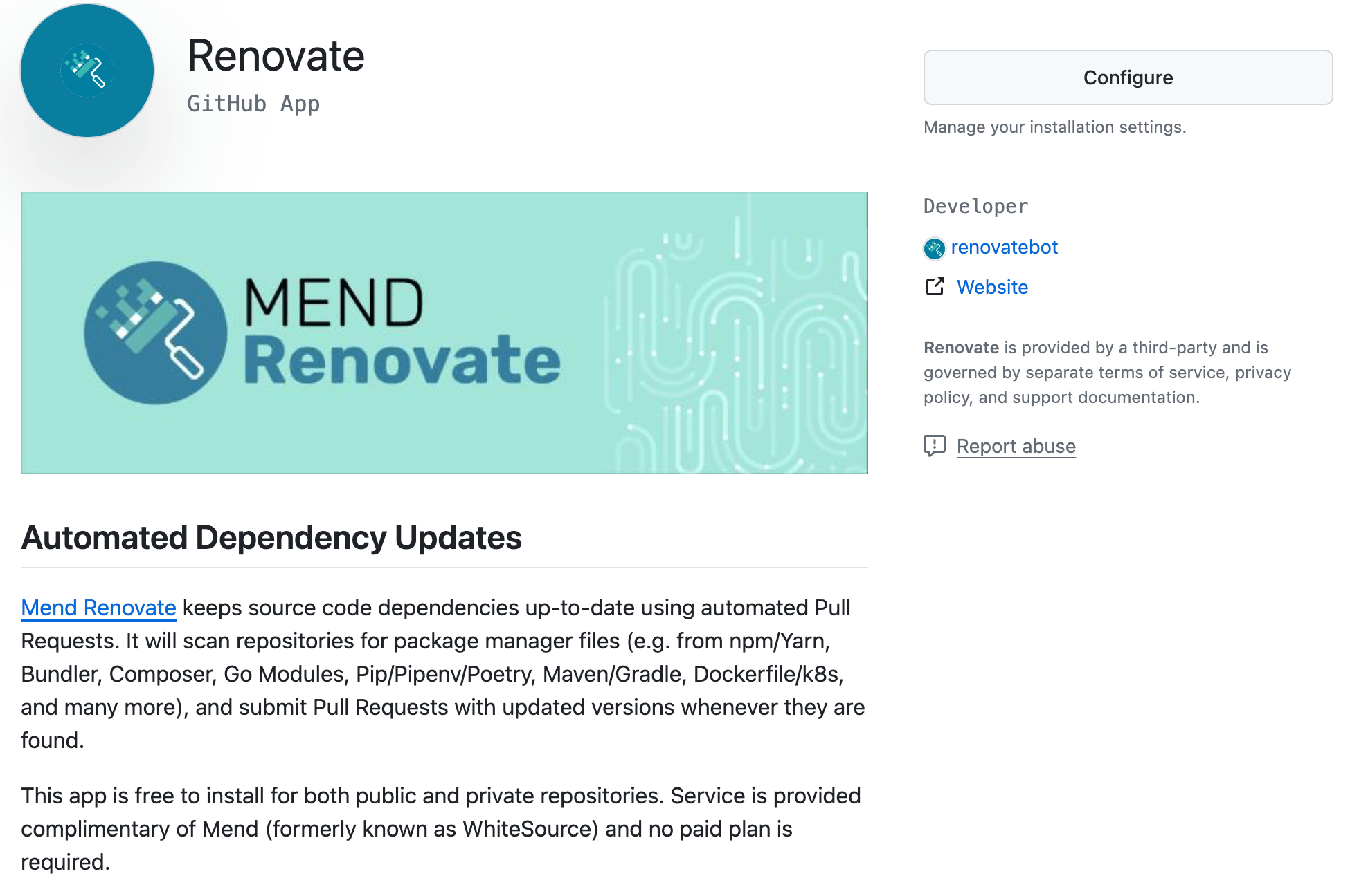 Renovate github app