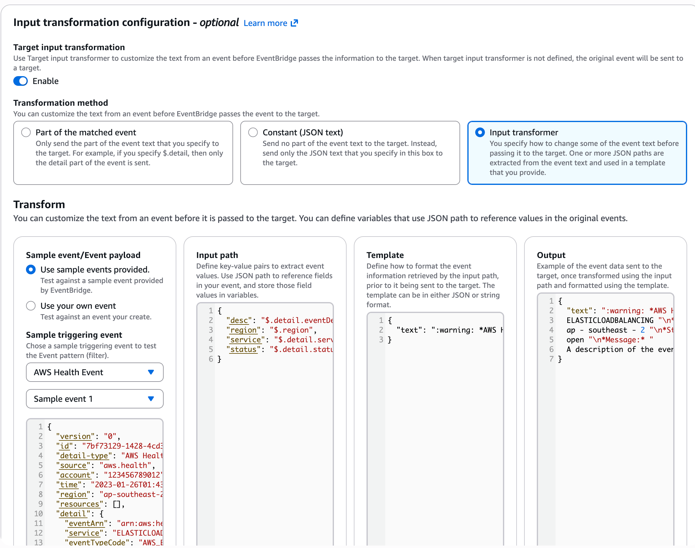Input transformation 설정 예시